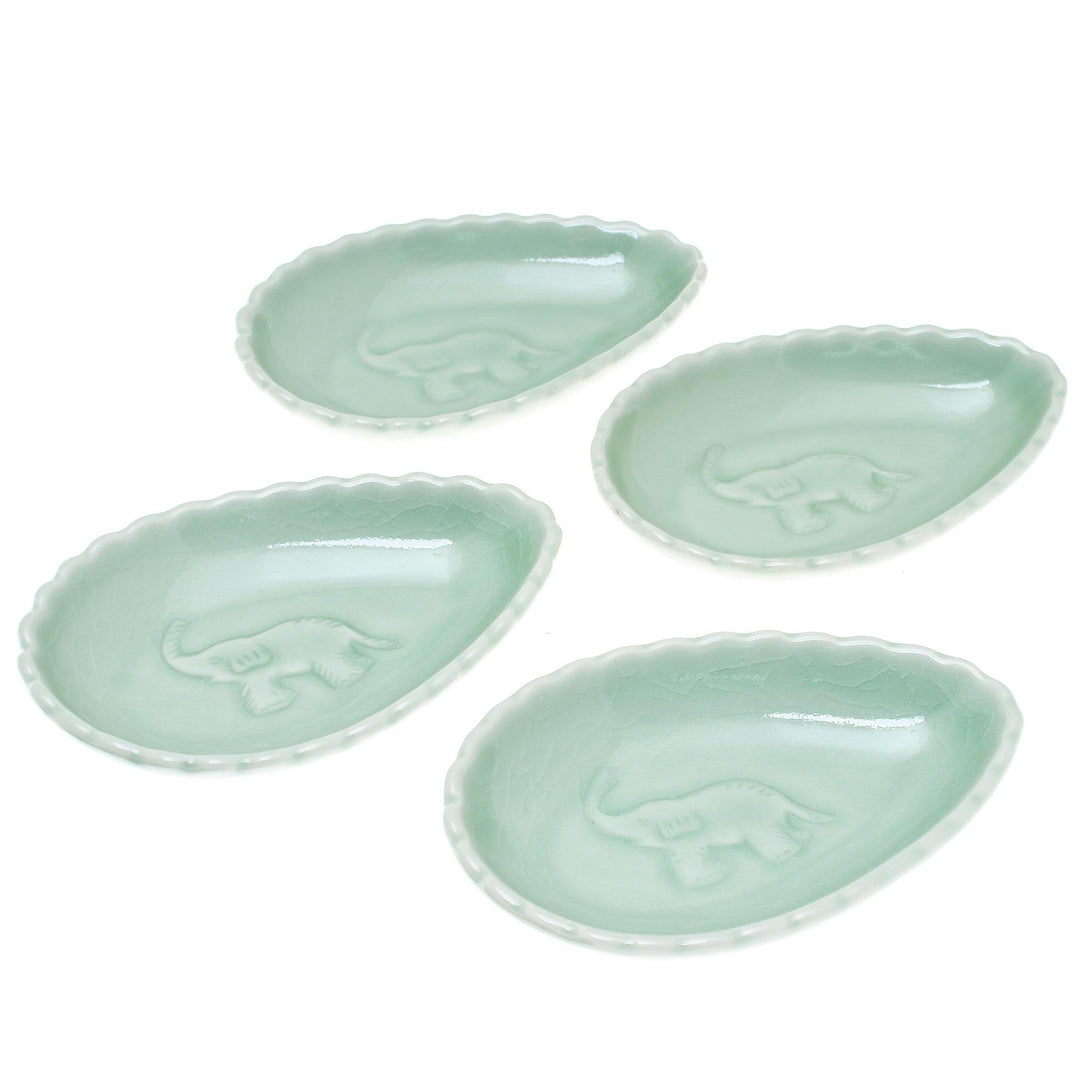 Elephant-Themed Celadon Ceramic Condiment Bowls (Set of 4) - Elephant Eggs