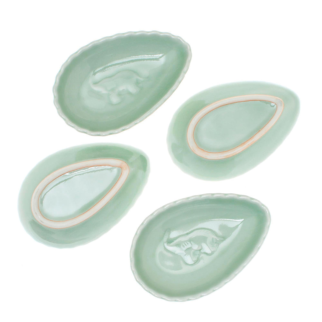 Elephant-Themed Celadon Ceramic Condiment Bowls (Set of 4) - Elephant Eggs