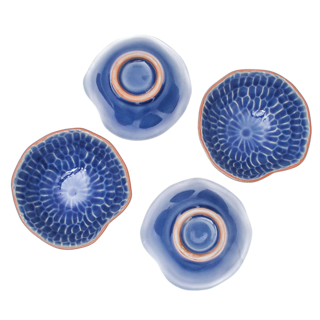 Blue Ceramic Appetizer Bowls from Thailand (Set of 4) - Sunflower Dream