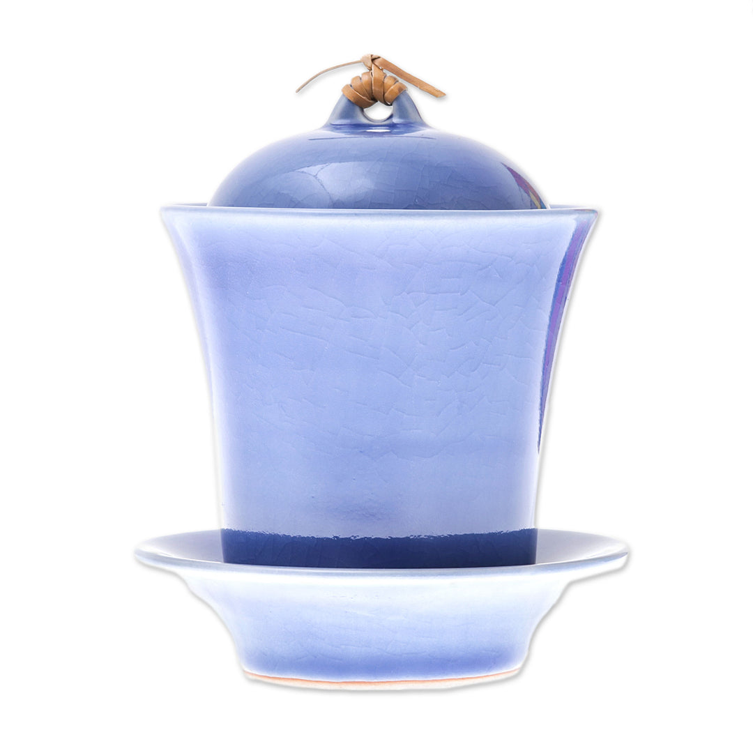 Handcrafted Blue Ceramic Soup Cup Set with Lid and Saucer - Cup of Comfort in Blue