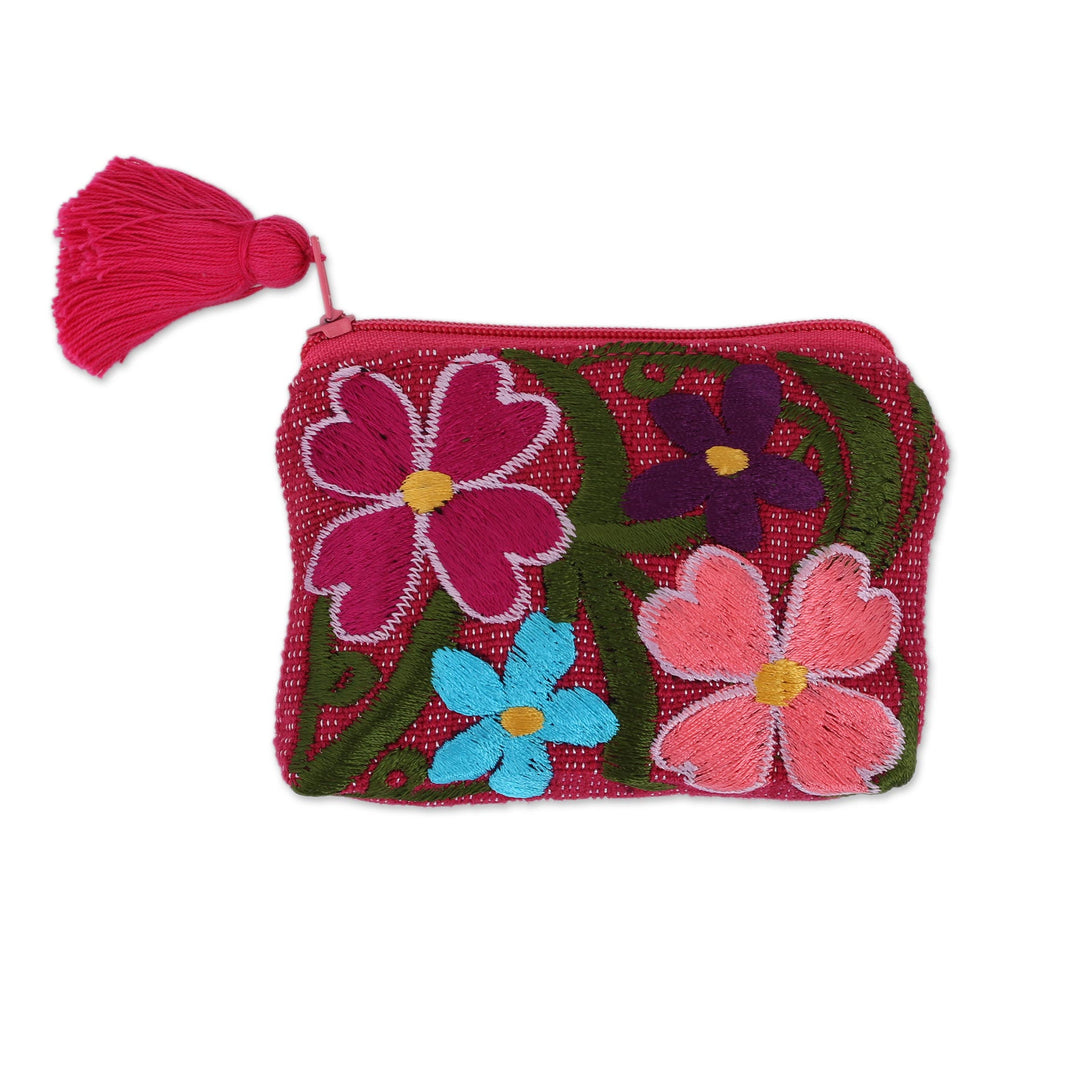 Cotton Colorful Embroidered Floral Motif Coin Purse - Garden of Treasures