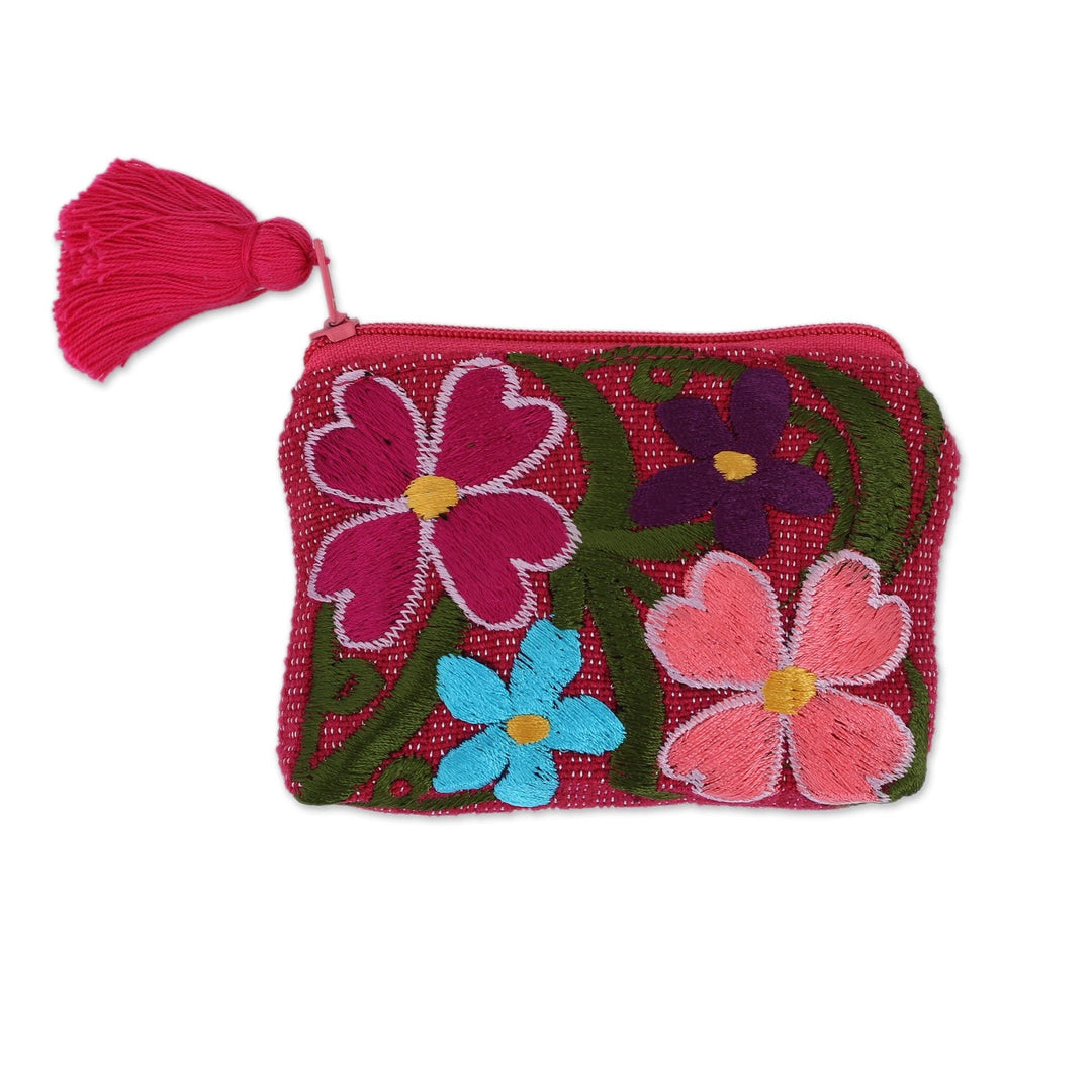 Cotton Colorful Embroidered Floral Motif Coin Purse - Garden of Treasures