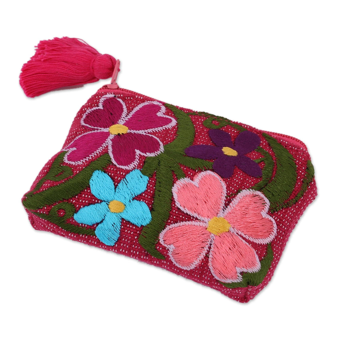 Cotton Colorful Embroidered Floral Motif Coin Purse - Garden of Treasures