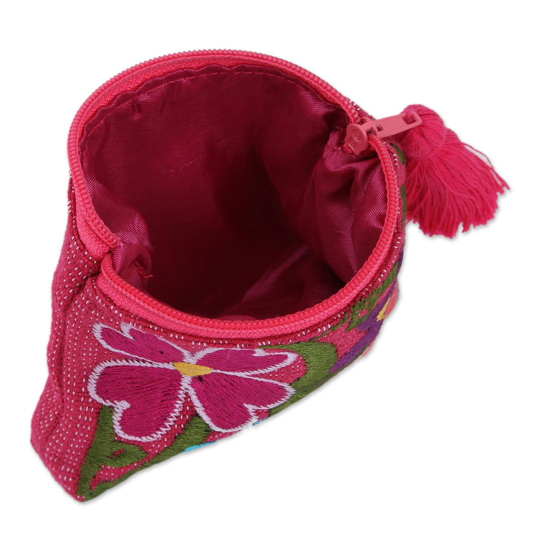 Cotton Colorful Embroidered Floral Motif Coin Purse - Garden of Treasures