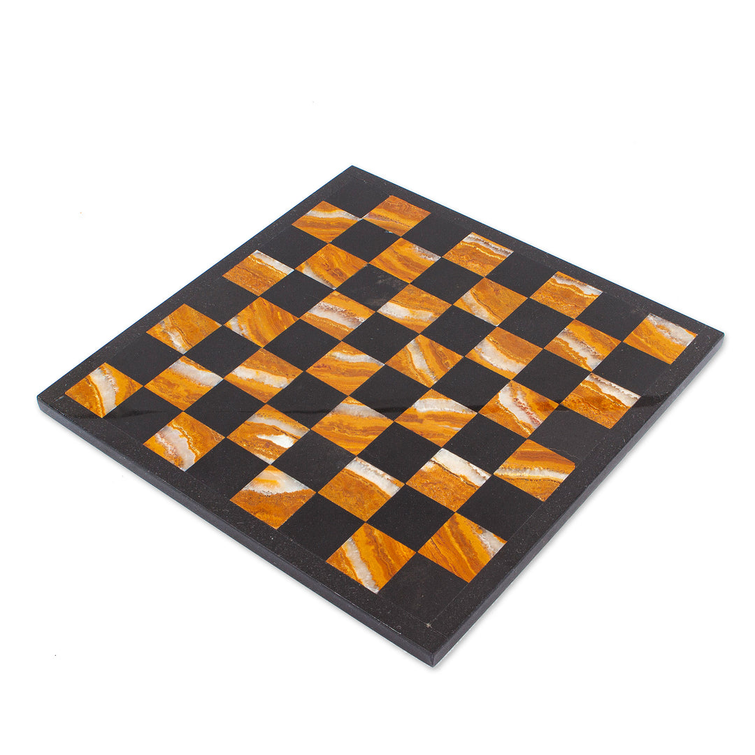 Brown and Black Marble Chess Set Crafted in Mexico - Earthen Challenge
