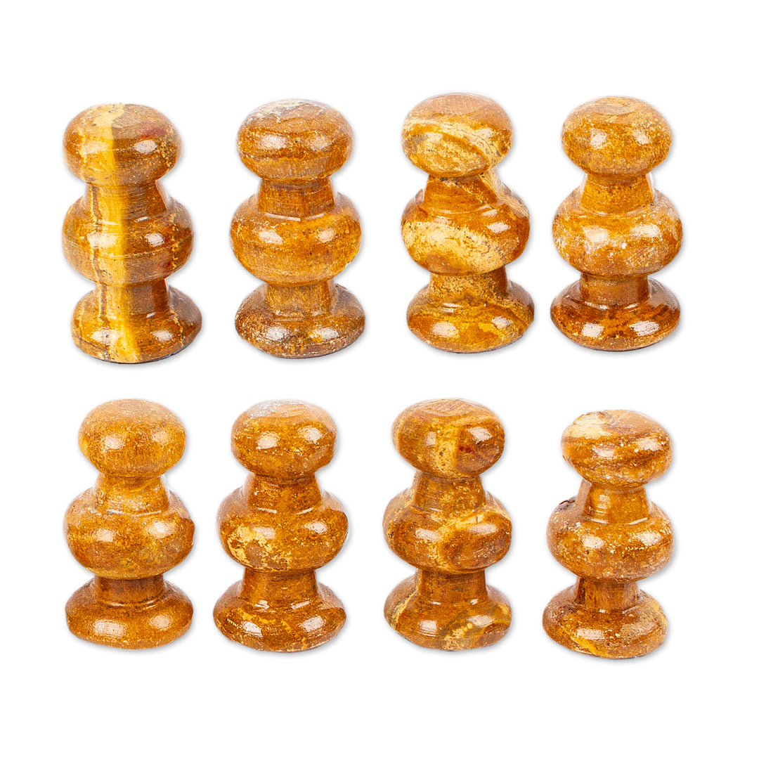 Brown and Black Marble Chess Set Crafted in Mexico - Earthen Challenge