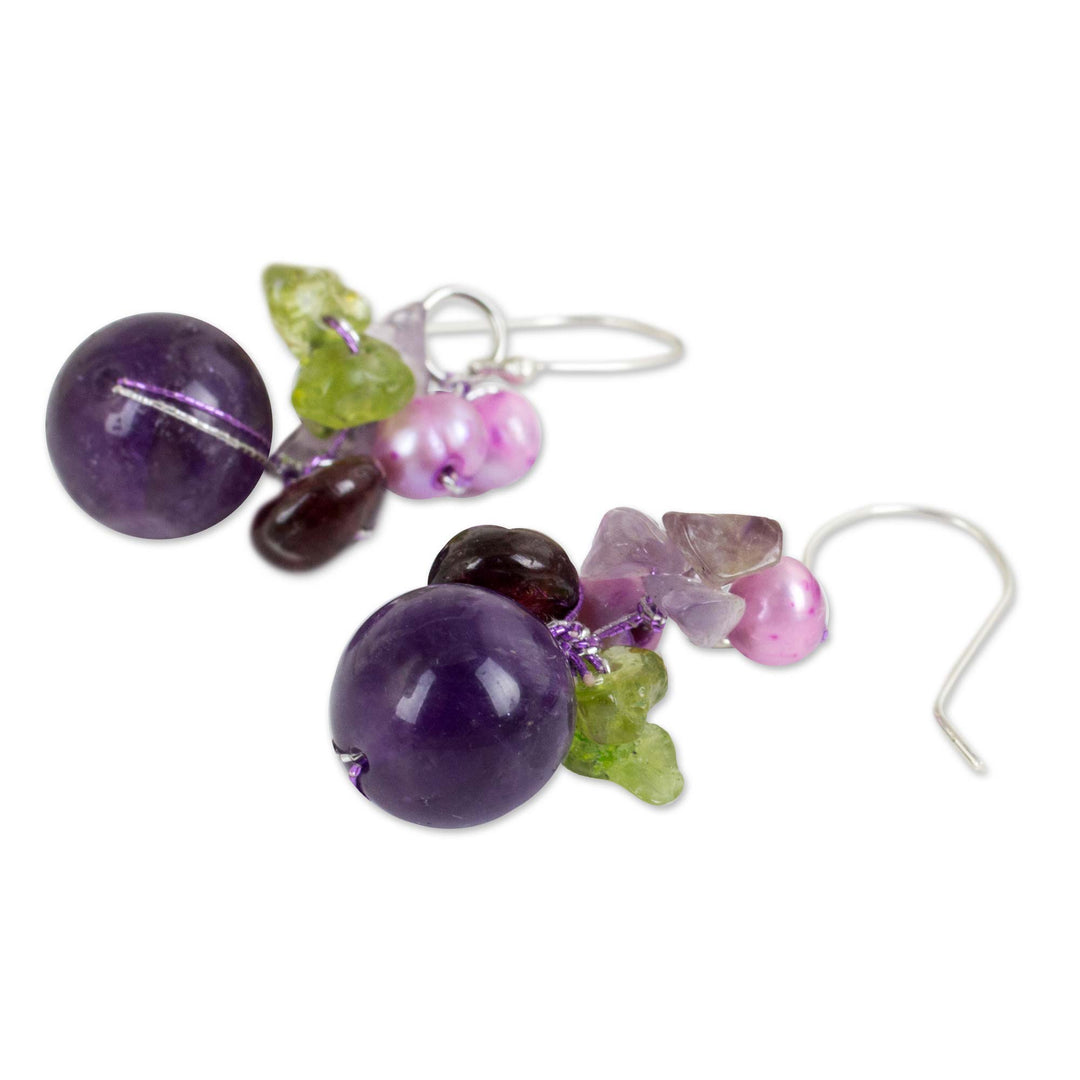 Handcrafted Amethyst and Pearl Dangle Earrings - Bright Bouquet
