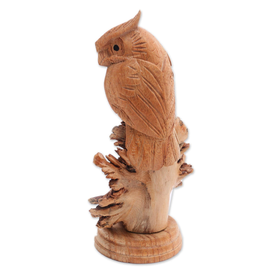 Jempinis Wood Owl Sculpture from Bali - Perched Owl