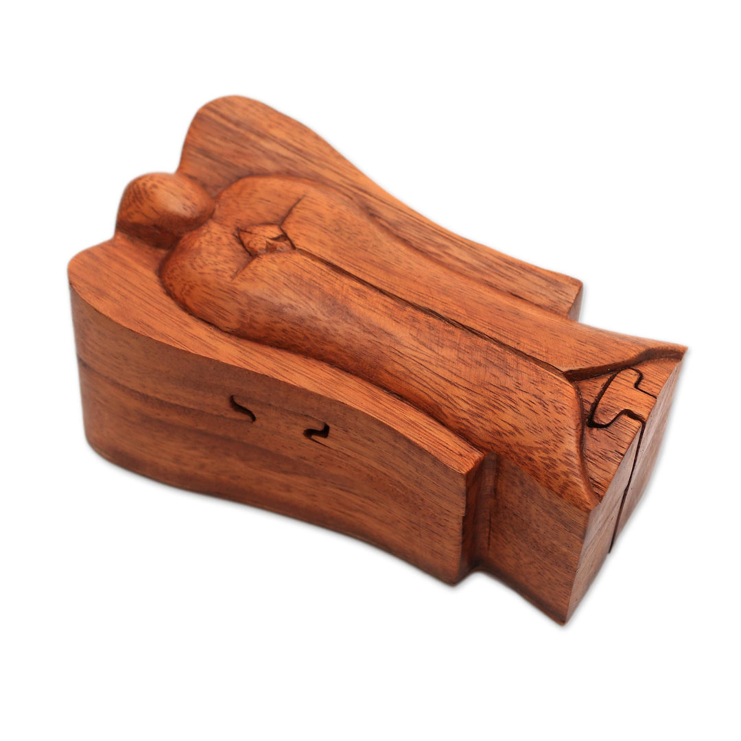 Handmade Suar Wood Angel Puzzle Box from Bali - Angelic Protection