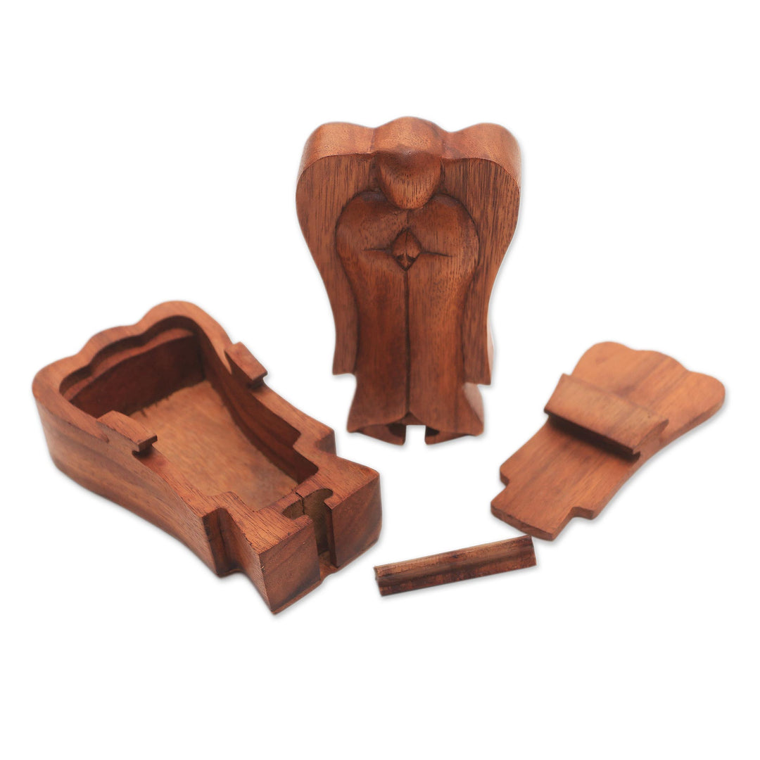 Handmade Suar Wood Angel Puzzle Box from Bali - Angelic Protection