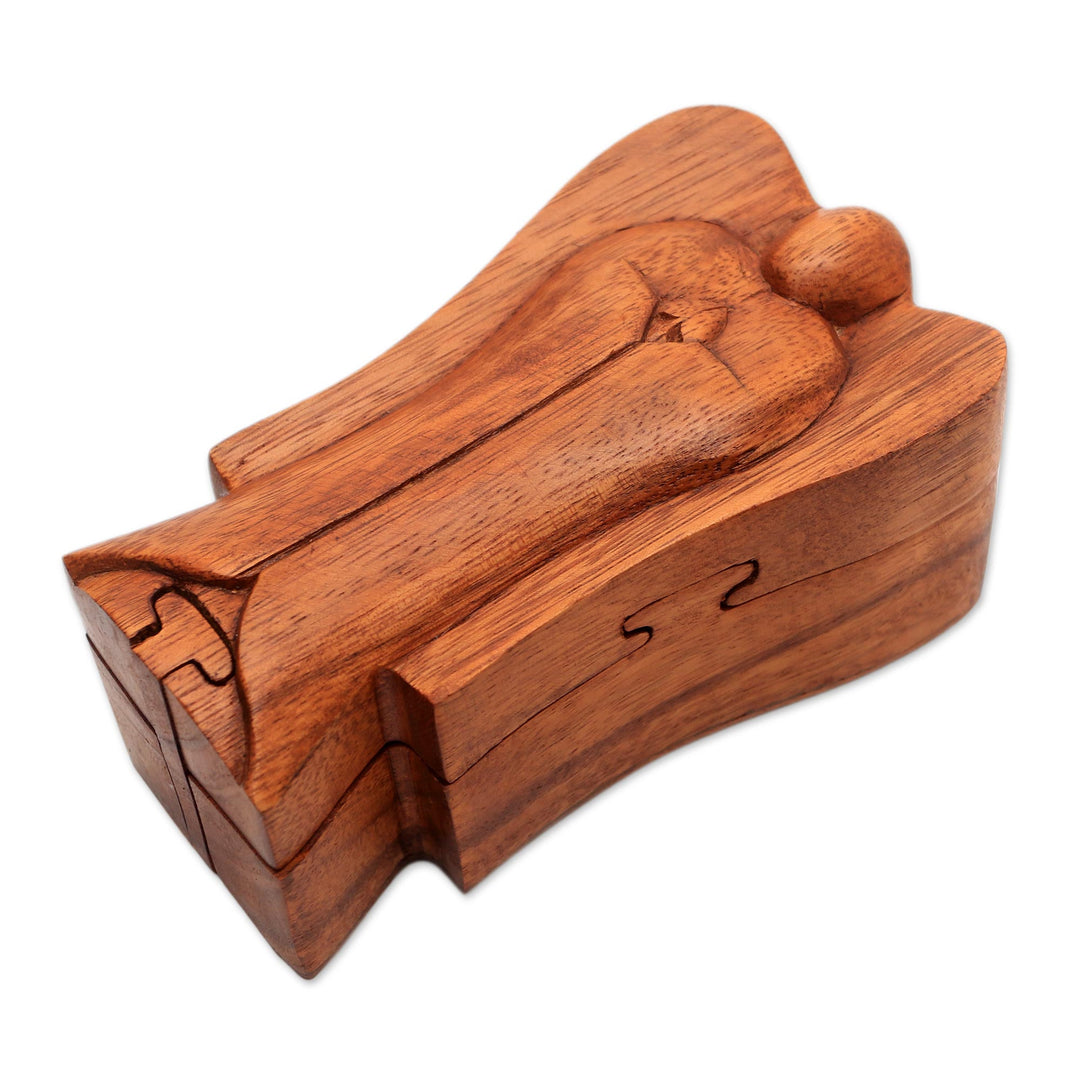 Handmade Suar Wood Angel Puzzle Box from Bali - Angelic Protection