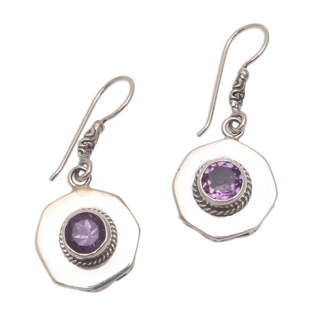 Circular Amethyst Dangle Earrings from Bali - Gleaming Lanterns