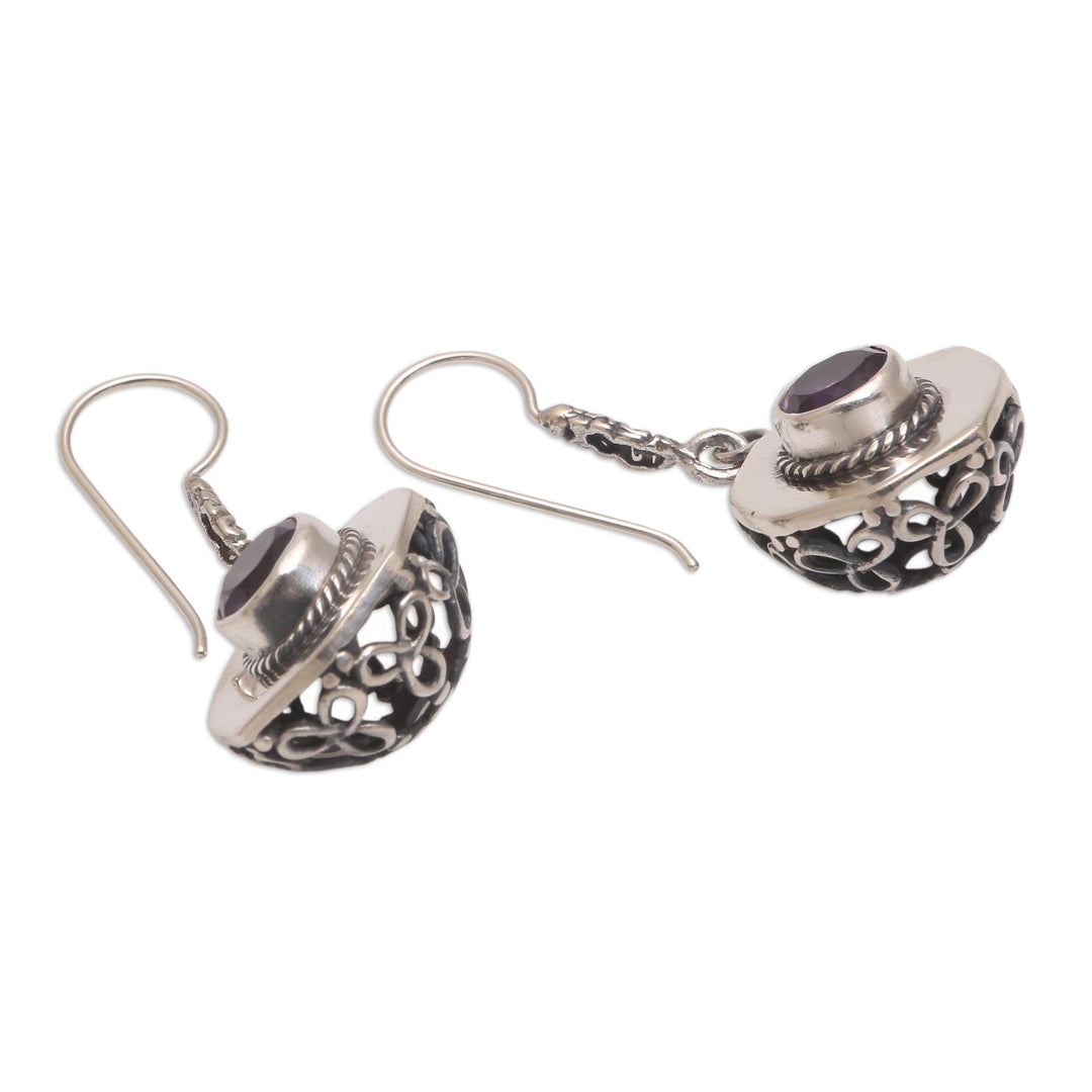 Circular Amethyst Dangle Earrings from Bali - Gleaming Lanterns
