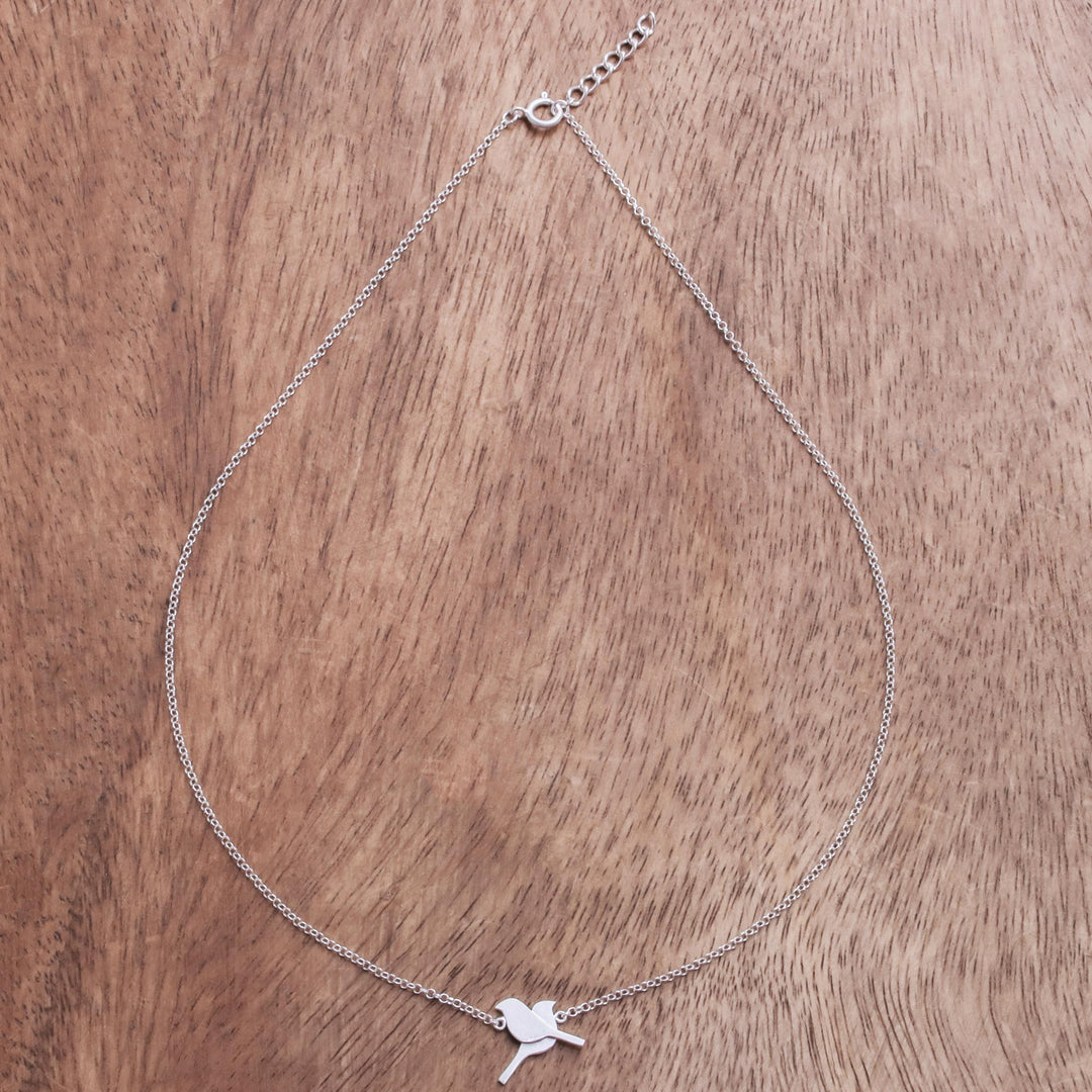 Lovebird Sterling Silver Pendant Necklace from Thailand - Bird Couple