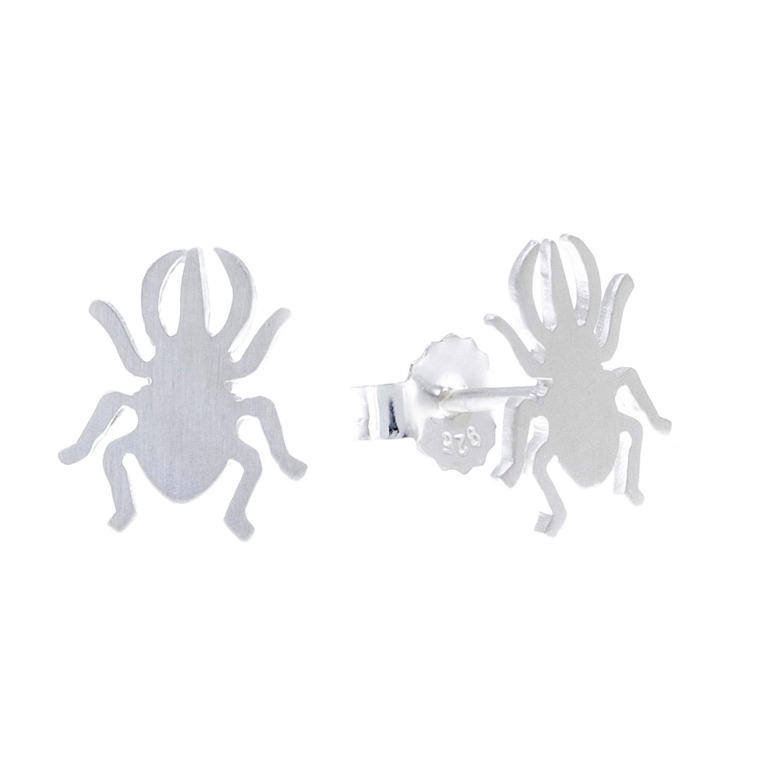 Sterling Silver Beetle Stud Earrings from Thailand - Hercules Beetle