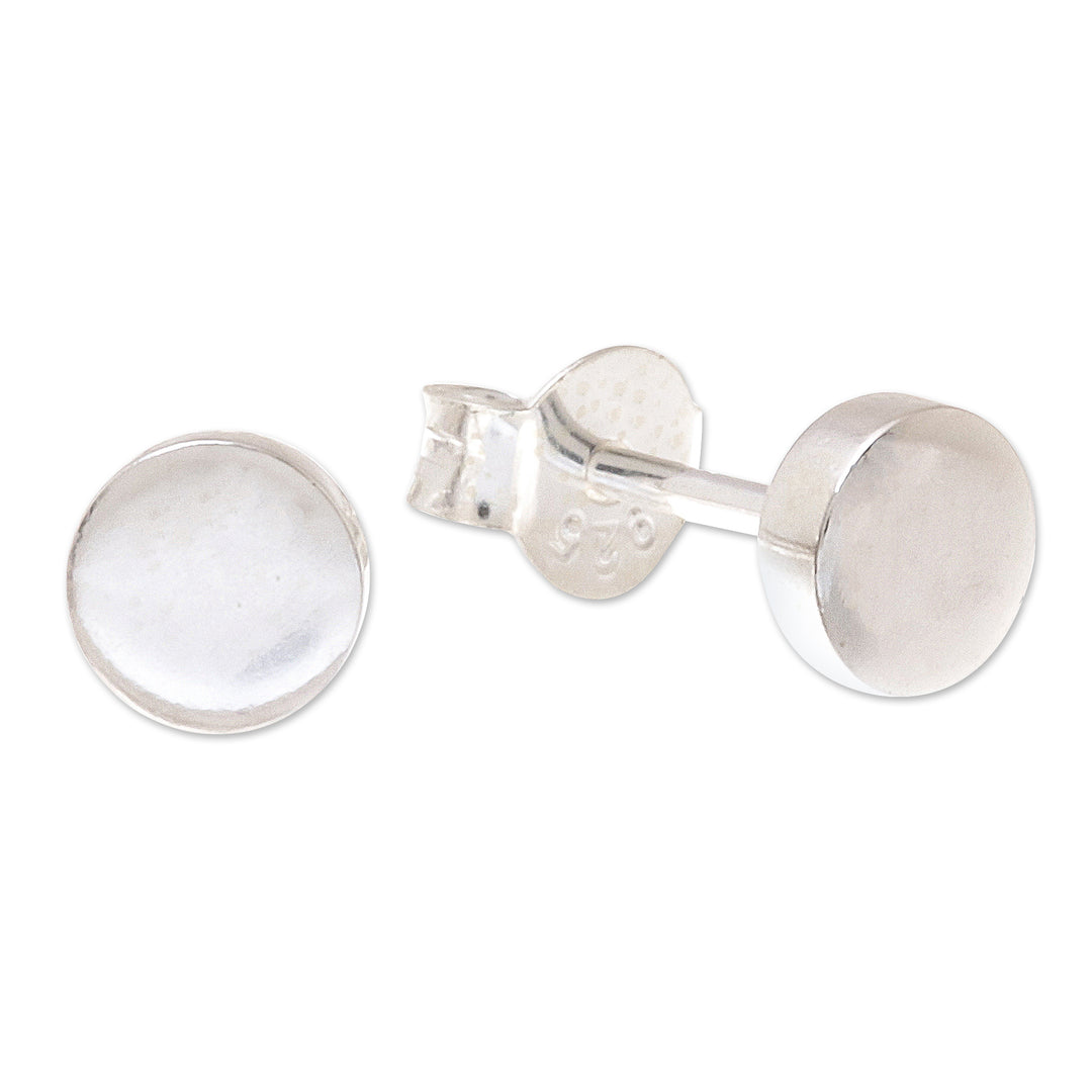 Round Sterling Silver Stud Earrings from Thailand - Round Simplicity