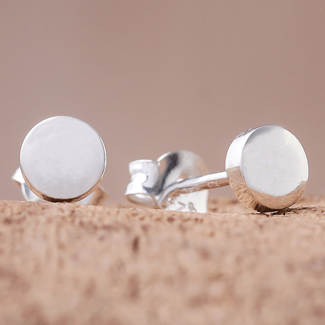 Round Sterling Silver Stud Earrings from Thailand - Round Simplicity