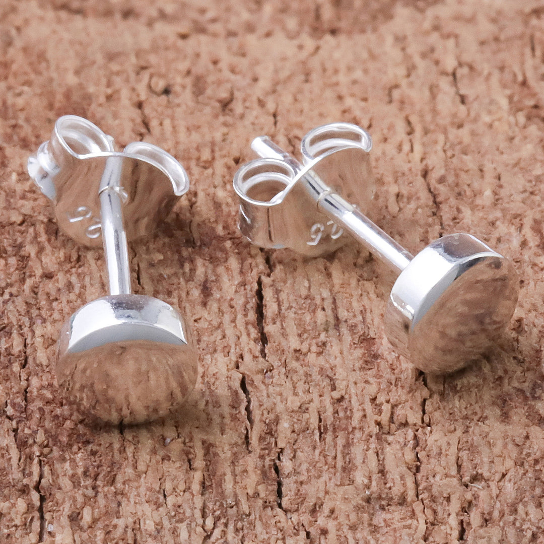 Round Sterling Silver Stud Earrings from Thailand - Round Simplicity