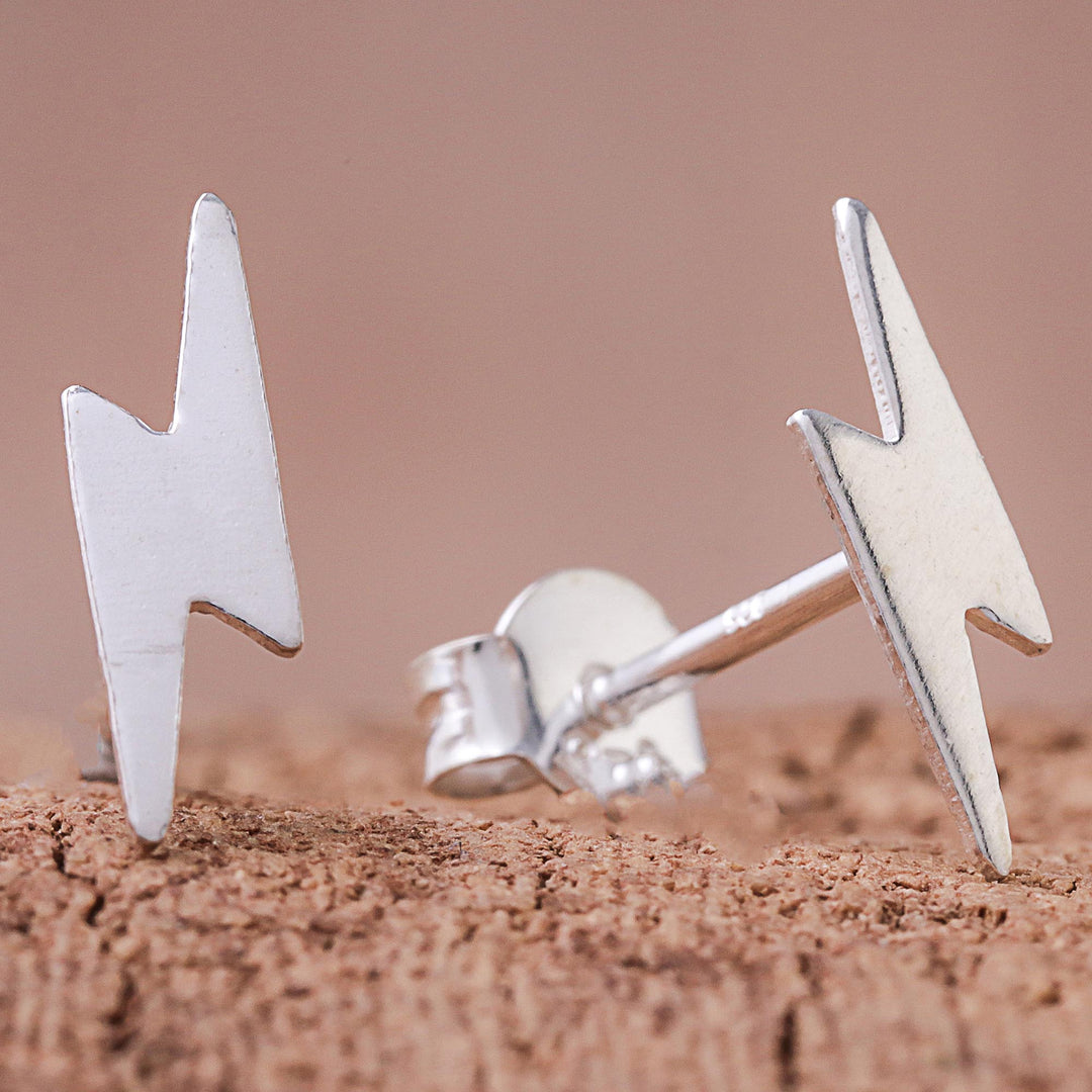Lightning Bolt Sterling Silver Stud Earrings from Thailand - Electric Energy