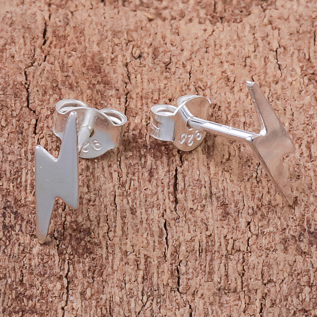 Lightning Bolt Sterling Silver Stud Earrings from Thailand - Electric Energy