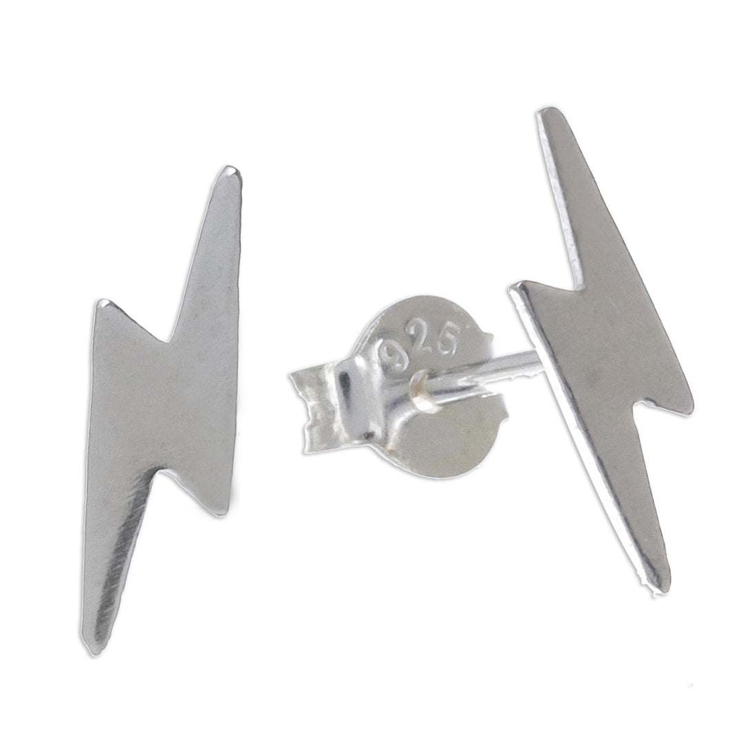 Lightning Bolt Sterling Silver Stud Earrings from Thailand - Electric Energy
