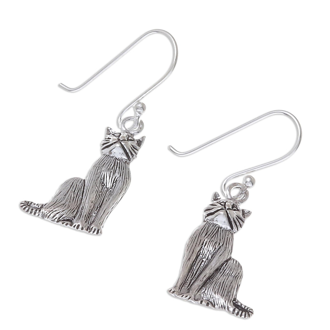 Sterling Silver Cat Dangle Earrings from Thailand - Mister Cat