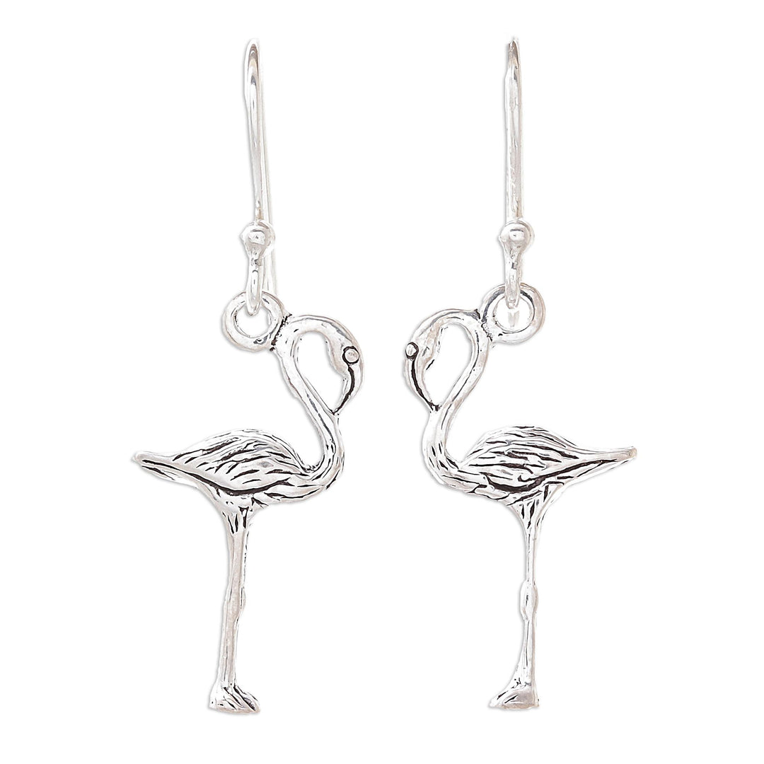 Sterling Silver Flamingo Dangle Earrings from Thailand - Flamingo