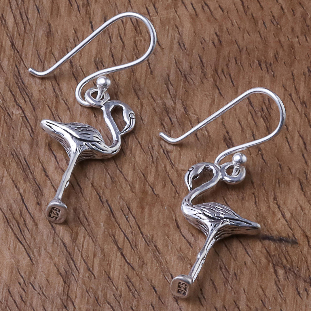Sterling Silver Flamingo Dangle Earrings from Thailand - Flamingo