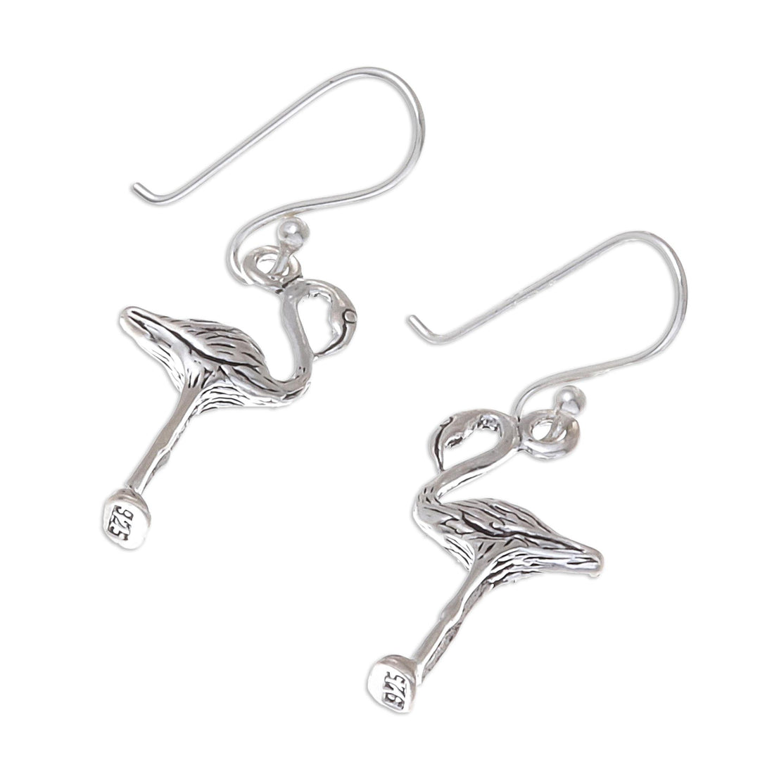 Sterling Silver Flamingo Dangle Earrings from Thailand - Flamingo