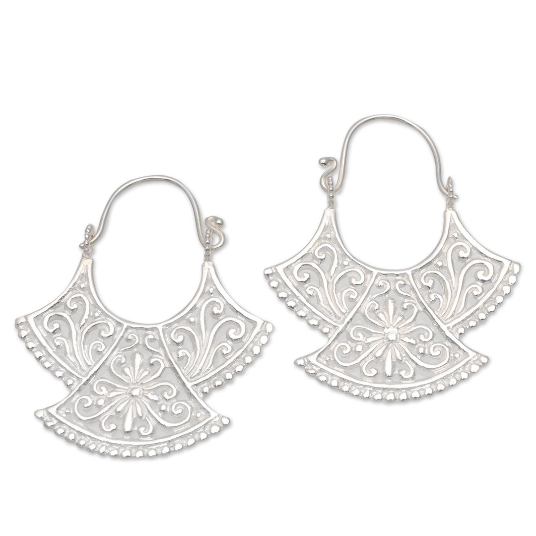 Curved Silver Plated Drop Earrings from Bali - Alam Kintamani
