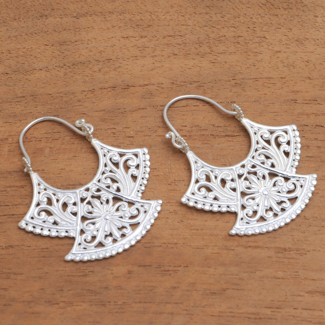 Curved Silver Plated Drop Earrings from Bali - Alam Kintamani