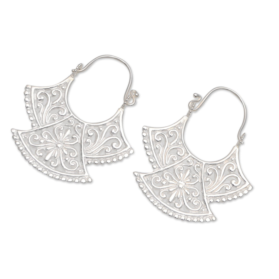 Curved Silver Plated Drop Earrings from Bali - Alam Kintamani