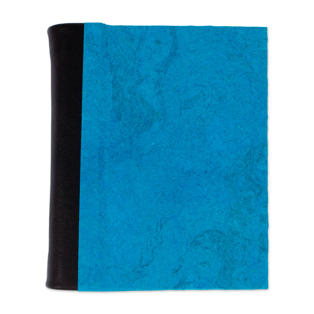 Leather Accent Recycled Paper Journal in Blue from Mexico - Sky Memories