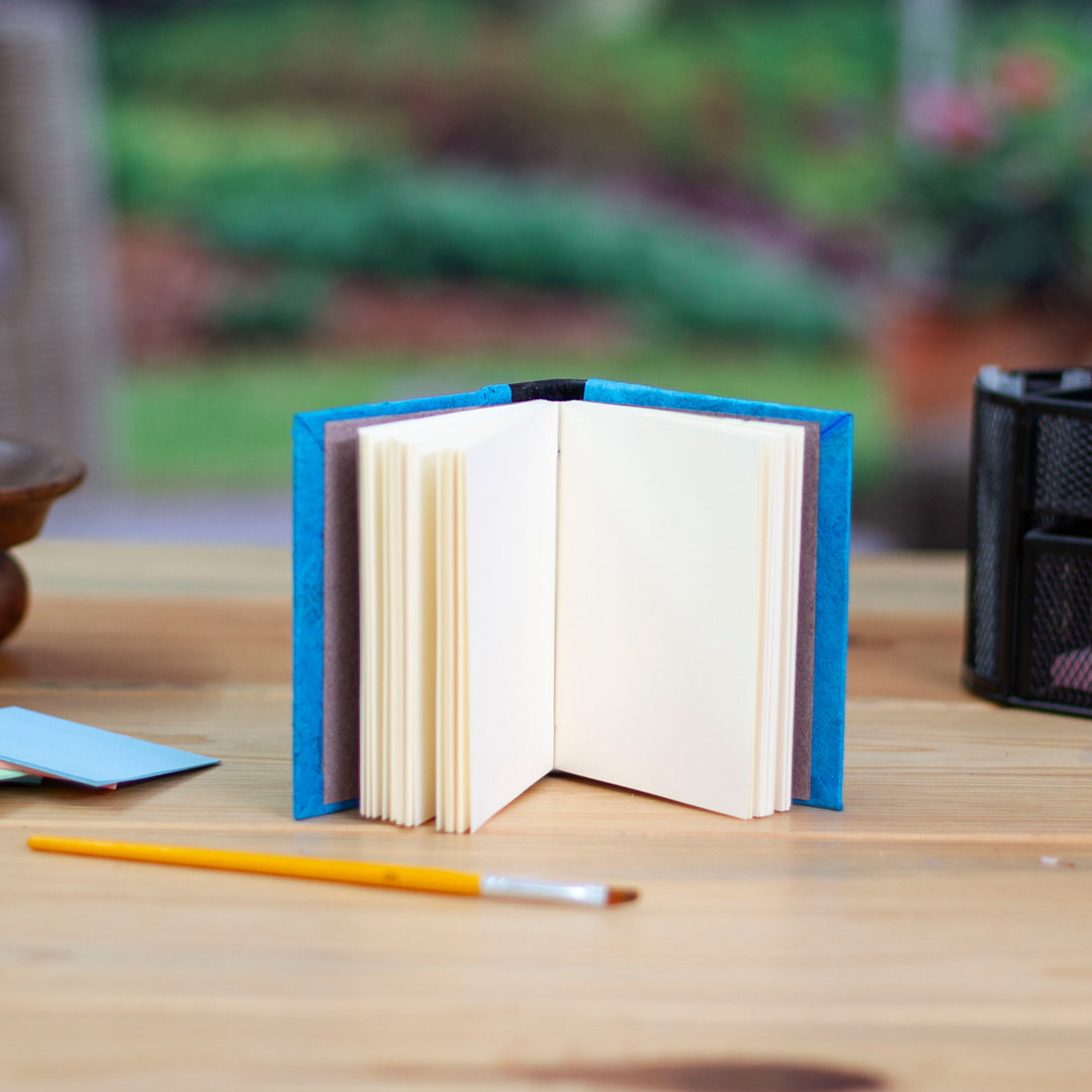 Leather Accent Recycled Paper Journal in Blue from Mexico - Sky Memories