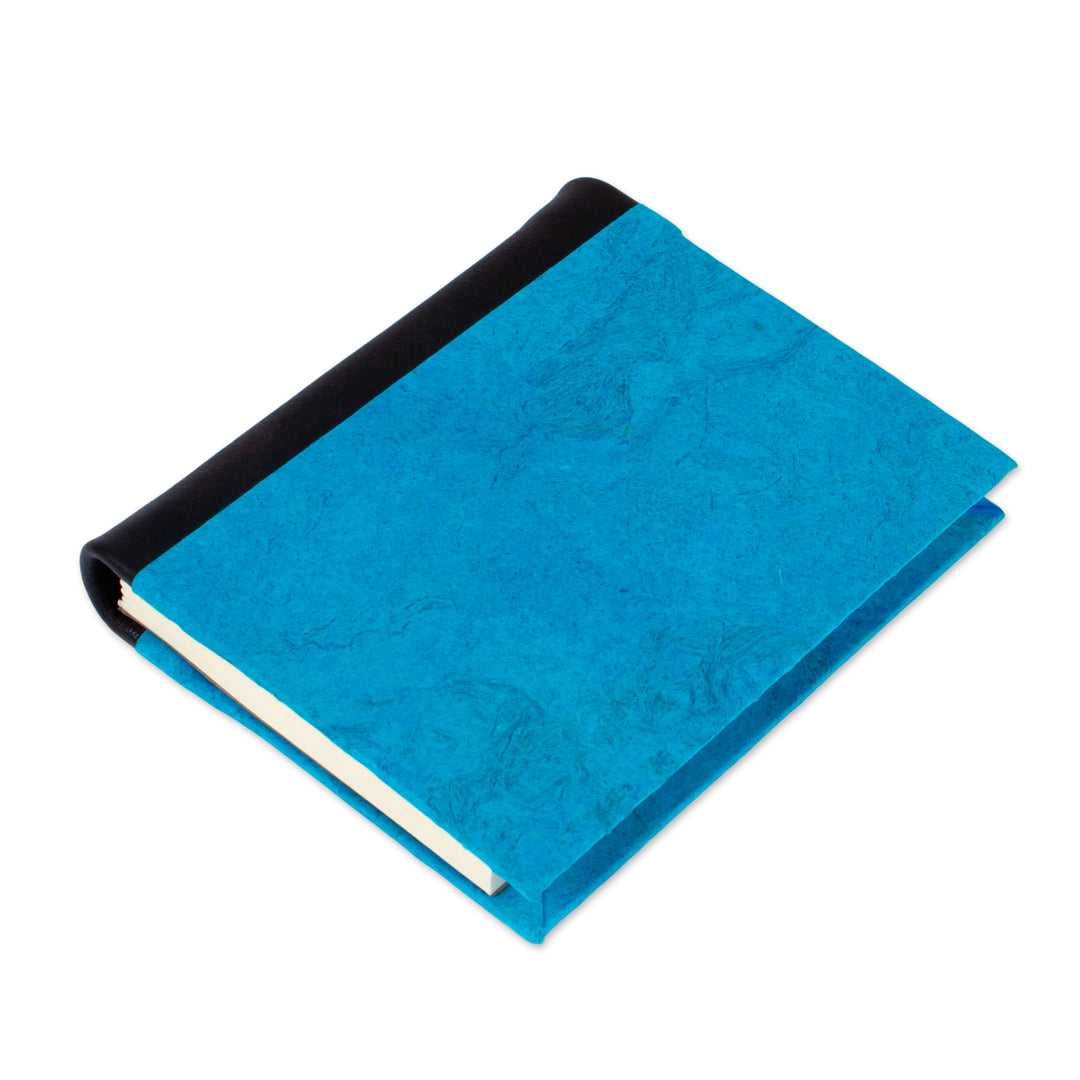 Leather Accent Recycled Paper Journal in Blue from Mexico - Sky Memories