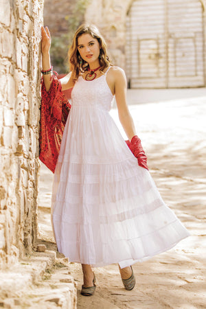 White Cotton Maxi Dress Handmade in India