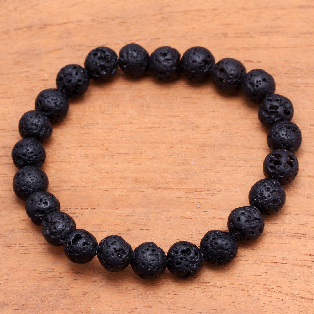 Lava Stone Beaded Stretch Bracelet from Bali - Planet Craters