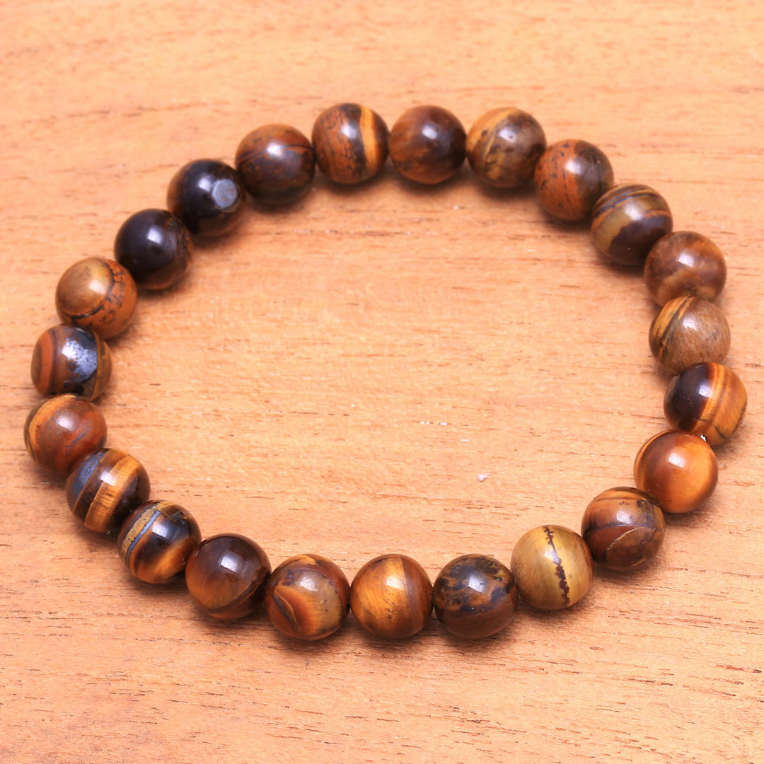 Tiger's Eye Beaded Stretch Bracelet from Bali - Caramel Pebbles
