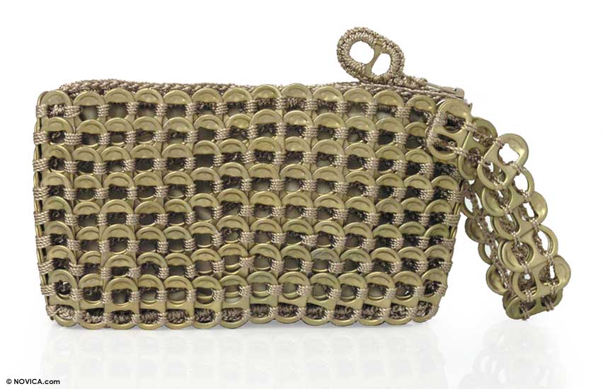Recycled Soda Pop Top Wristlet from Brazil - Golden Hope and Change