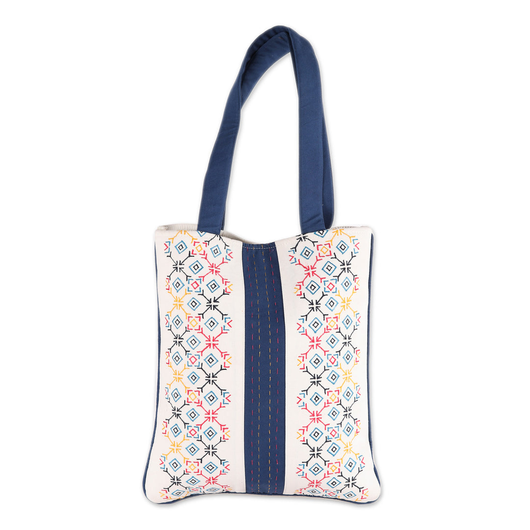 Geometric Embroidered Cotton Shoulder Bag from India - Vibrant Embroidery