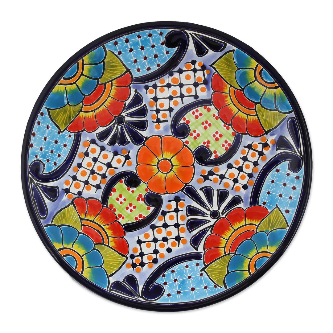 Talavera Ceramic Dinner Plates from Mexico (Pair) - Raining Flowers