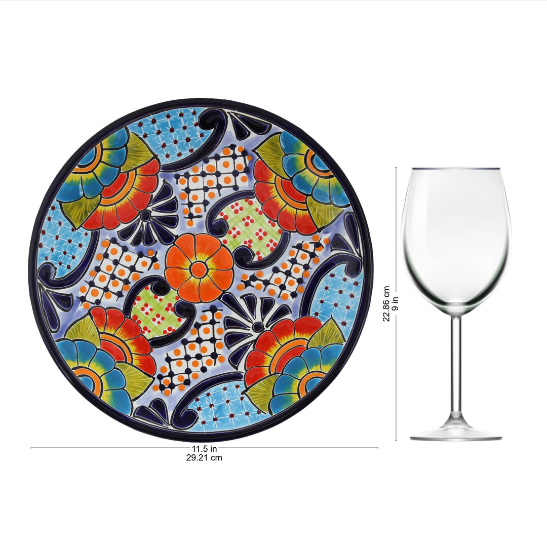 Talavera Ceramic Dinner Plates from Mexico (Pair) - Raining Flowers
