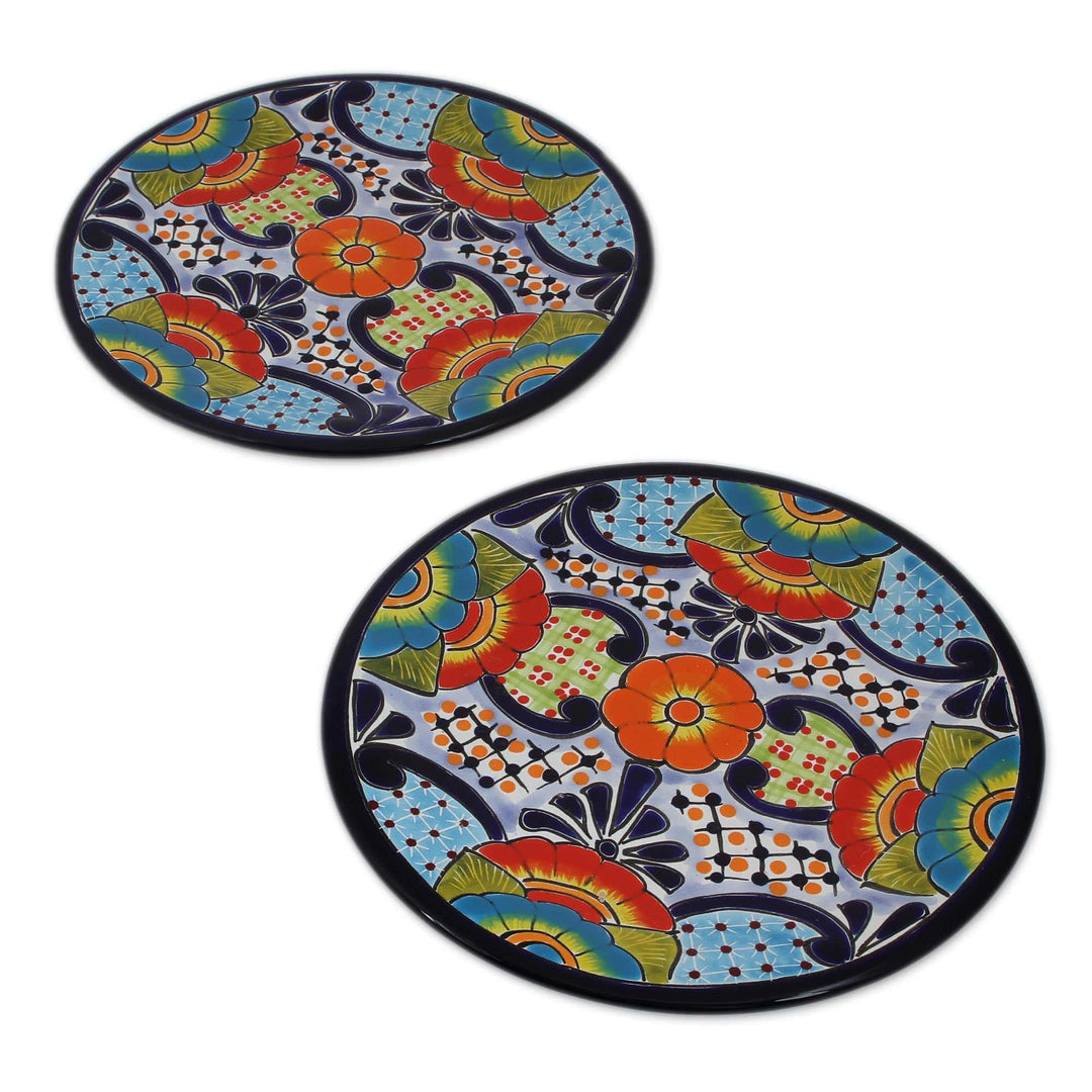 Talavera Ceramic Salad Plates from Mexico (Pair) - Raining Flowers
