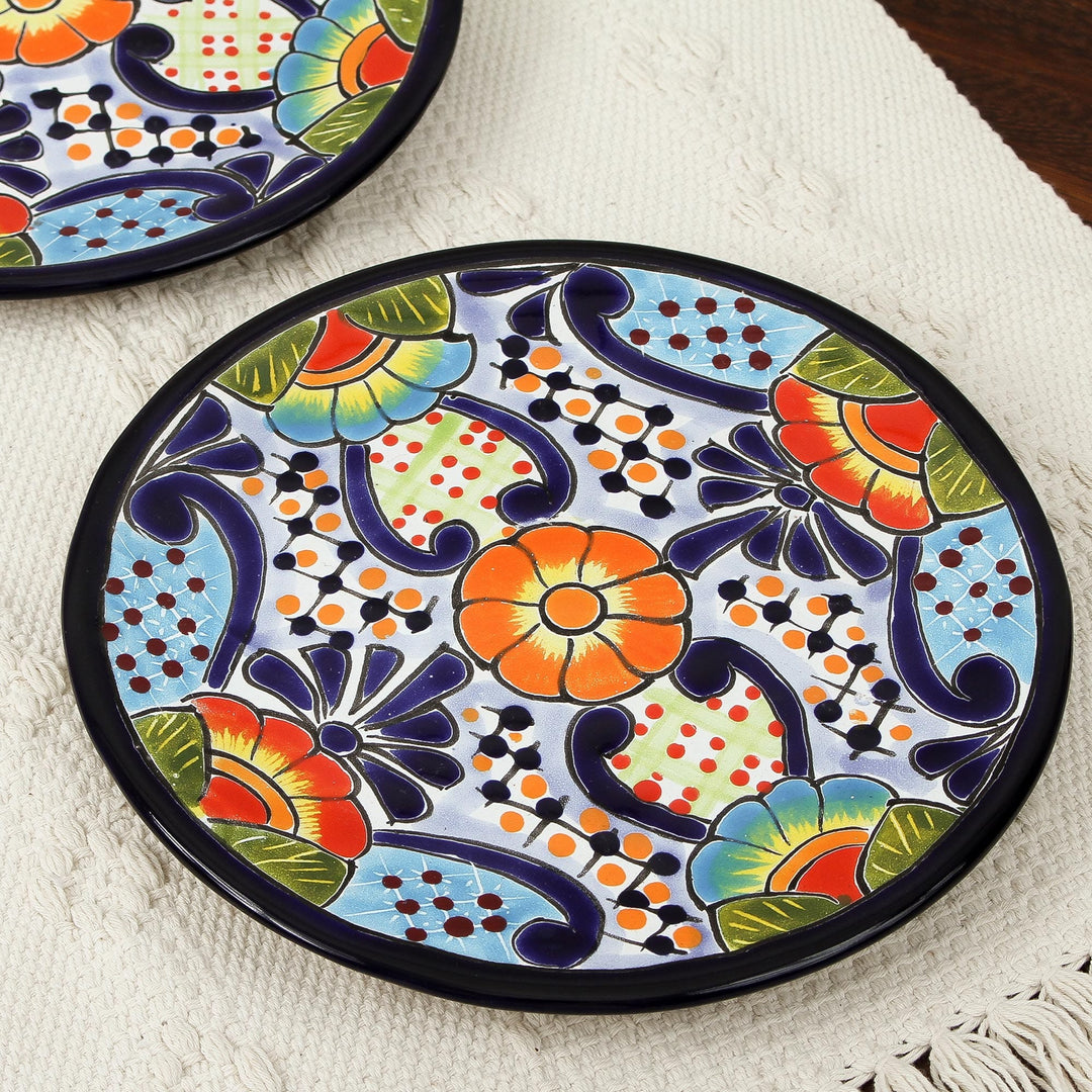 Talavera Ceramic Dessert Plates from Mexico (Pair) - Raining Flowers
