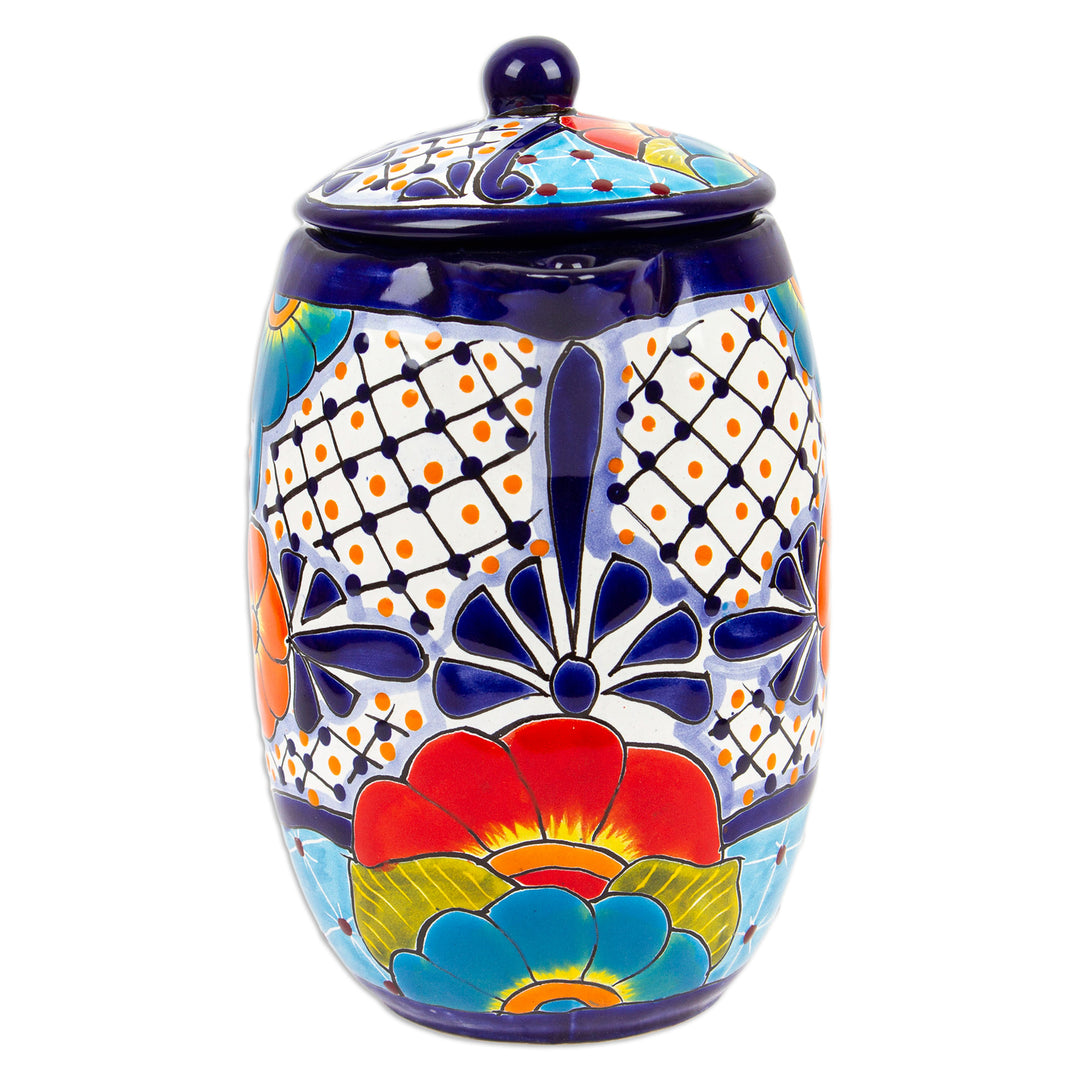 Hand-Painted Talavera Style Ceramic Coffee Pot from Mexico - Raining Flowers
