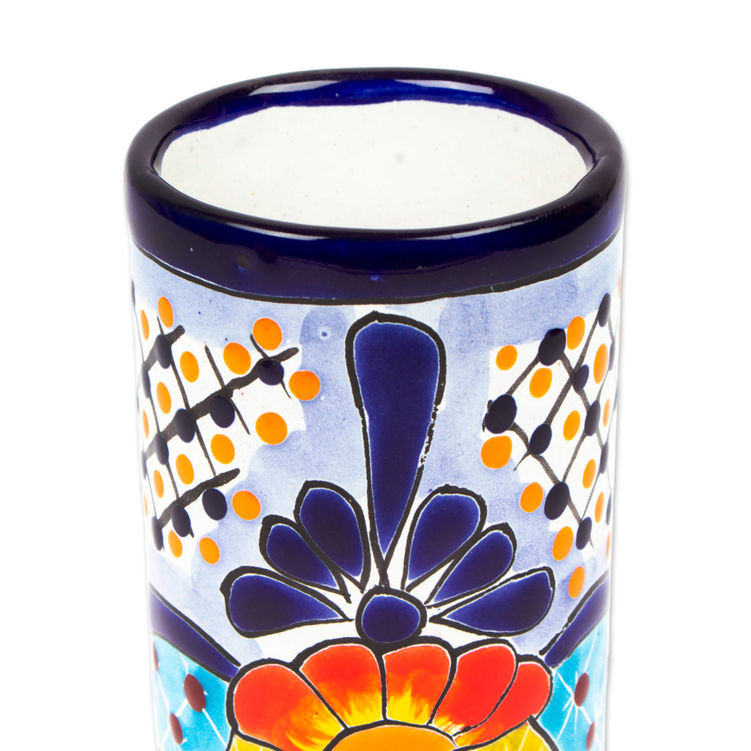 Hand-Painted Floral Ceramic Tumblers from Mexico (Pair) - Raining Flowers