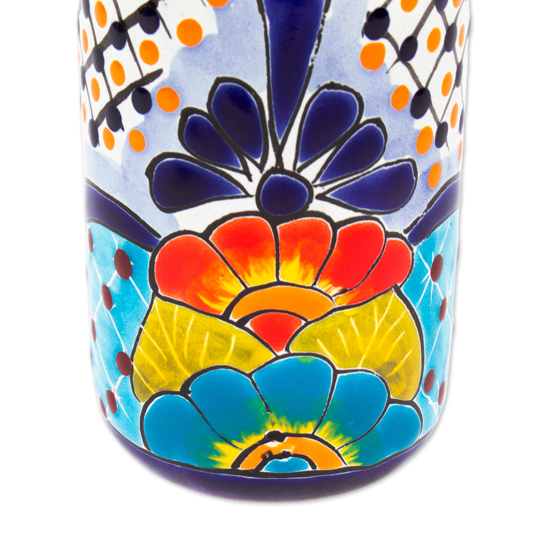 Hand-Painted Floral Ceramic Tumblers from Mexico (Pair) - Raining Flowers