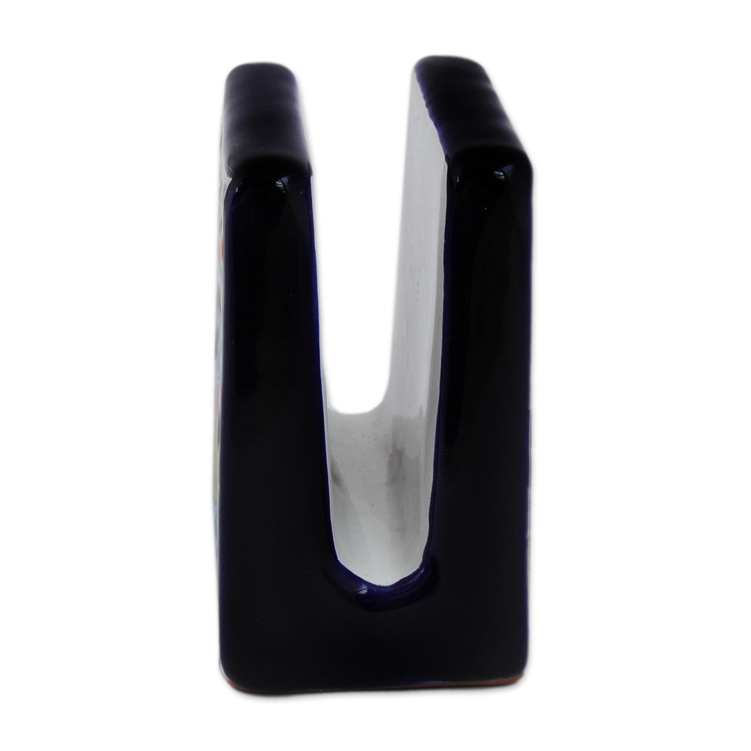 Hand-Painted Talavera Ceramic Napkin Holder from Mexico - Raining Flowers