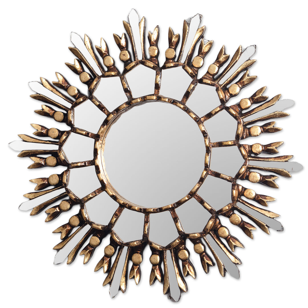 Handmade Bronze Gilded Wood Wall Mirror from Peru - Shiny Sun