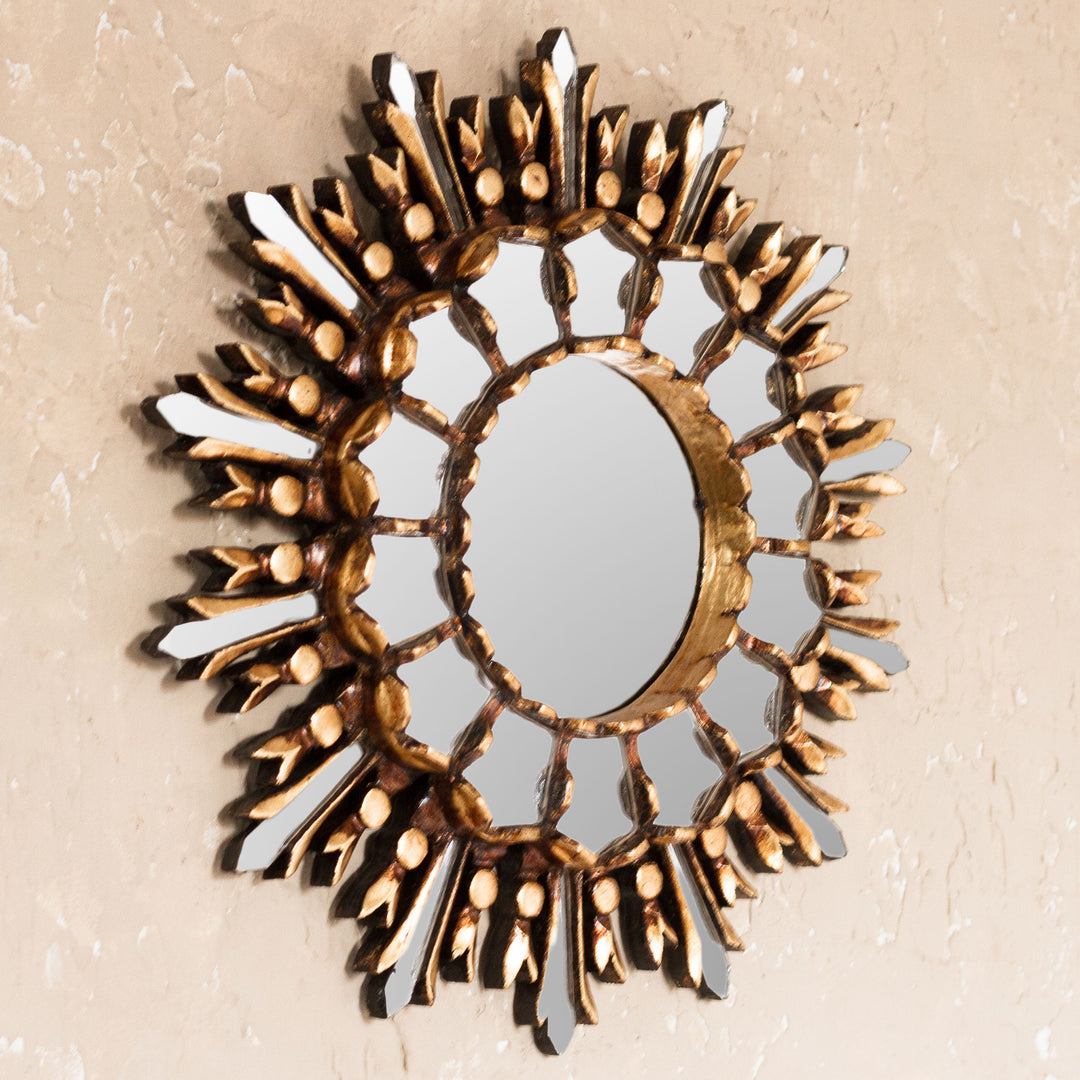Handmade Bronze Gilded Wood Wall Mirror from Peru - Shiny Sun